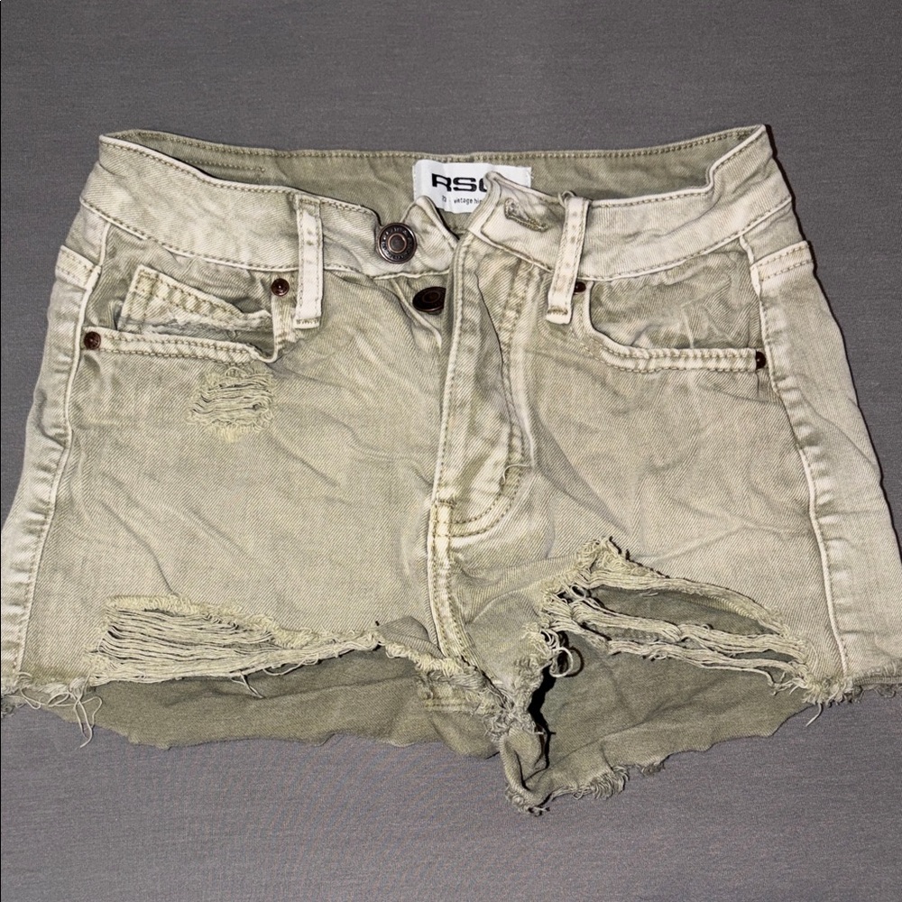 RSQ Women's Distressed Green Shorts